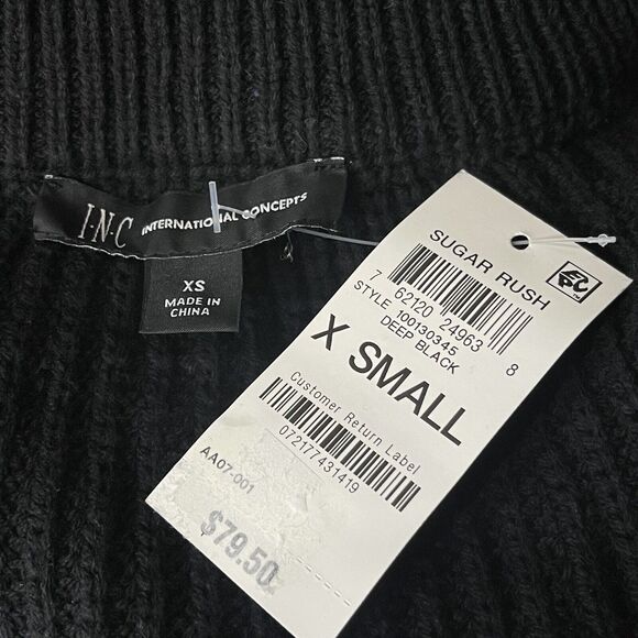 INC International Concepts X-Small Sweater Long Sleeve V-Neck Oversized Black - Picture 6 of 8